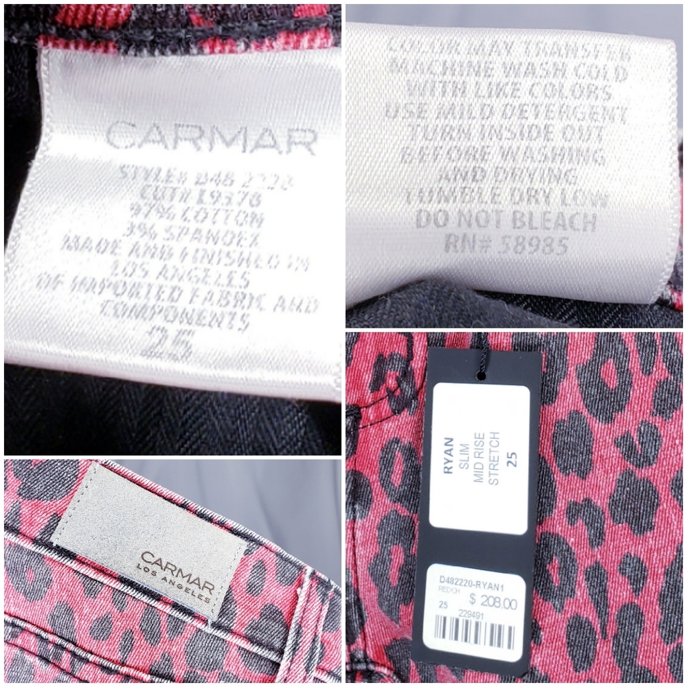 🤍NEW! Carmar Leopard RYAN slim mid-rise jeans Size 25 - Picture 6 of 9